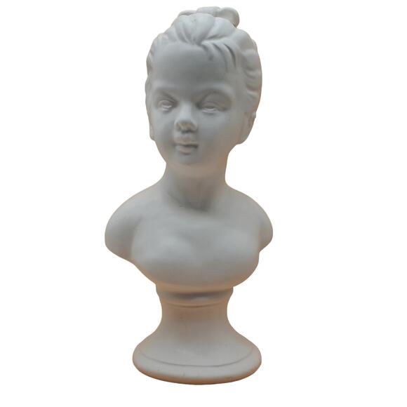 Vintage White Ceramic Bust Girl Female Head Statue Mid Century Classical Decor - Picture 1 of 15